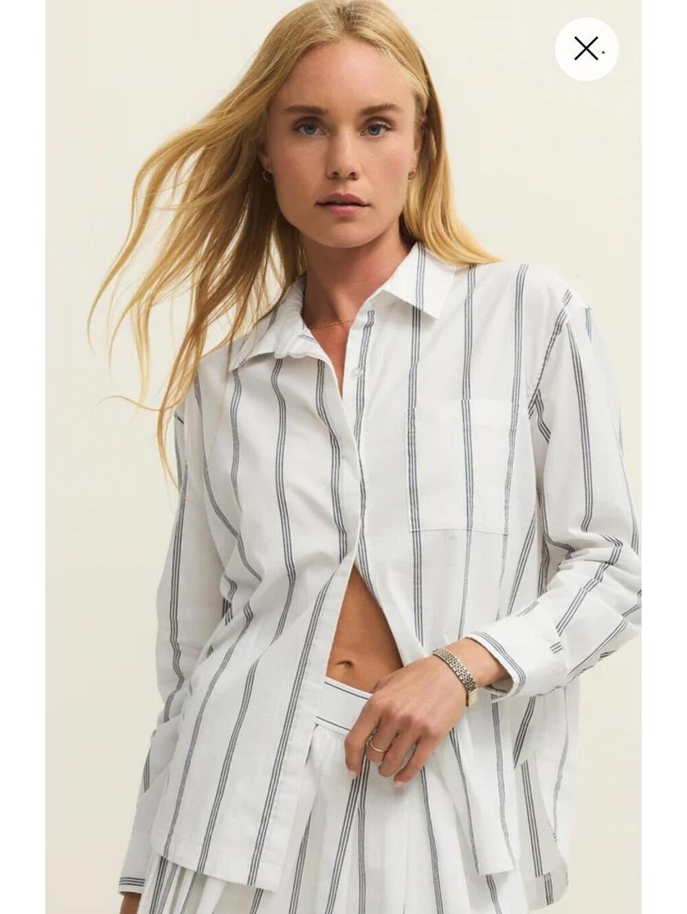 Z Supply Rolling Hills Striped Button-Up Shirt White/Black Size S